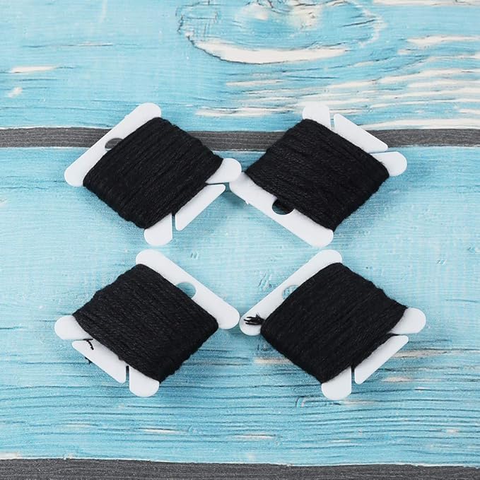 24 Skeins Friendship Bracelets Floss, Black Embroidery Threads Cotton Embroidery Floss with 12 Pieces Floss Bobbins for Halloween Knitting, Embroidery Stitching and Cross Stitch Project