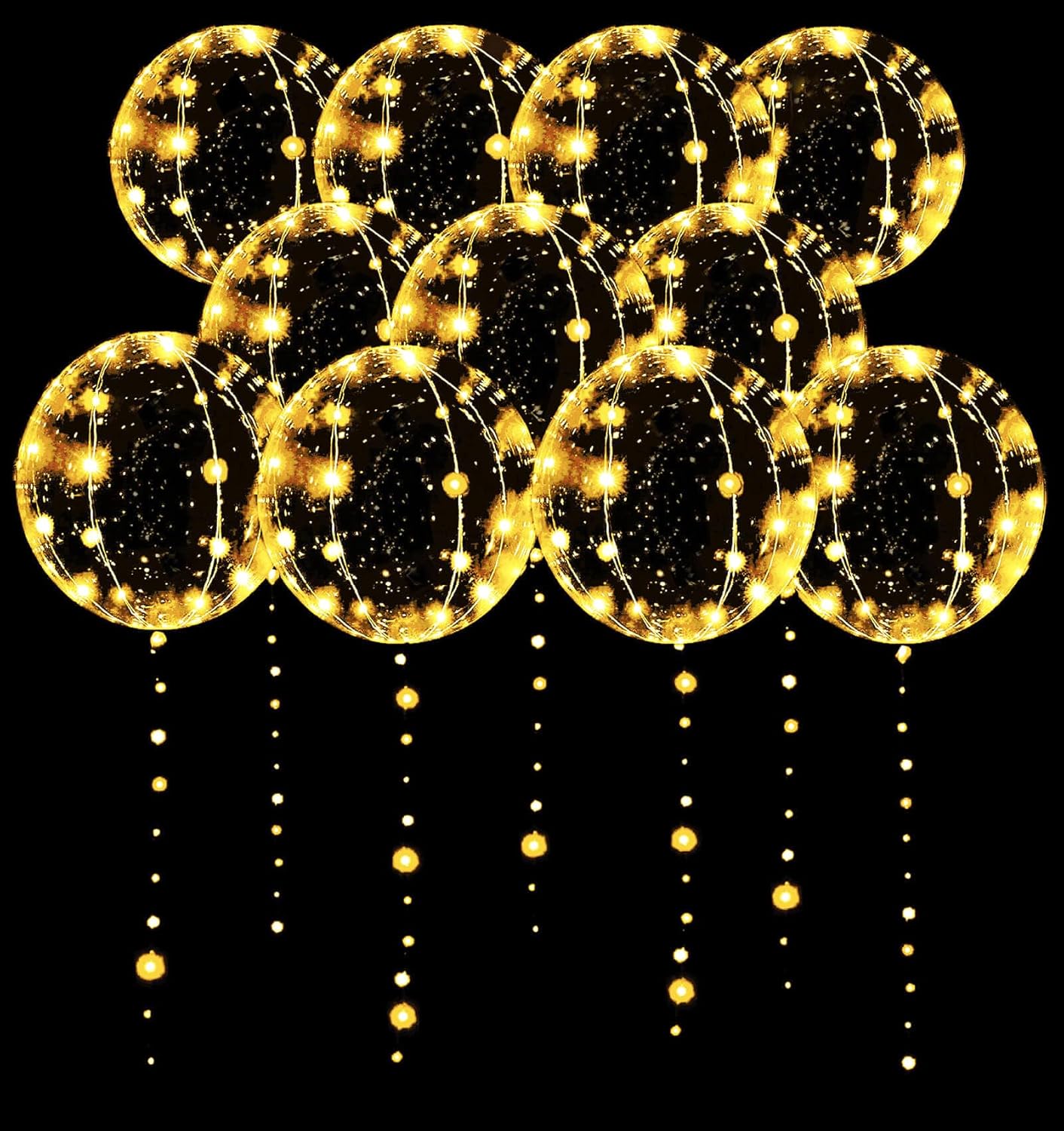 LED Light-Up Balloons 10 Pack – 20-Inch Clear Helium Bobo Glow Bubble Balloons with String Lights for Wedding, Birthday, Halloween, Christmas, Valentine’s Day Party Decorations