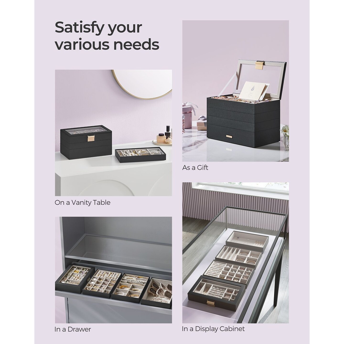 Multi-Layer Jewelry Drawer Organizer for Rings, Earrings, Necklaces, Bracelets & Watches – Compact Storage Box for Home, Closet & Vanity Organization