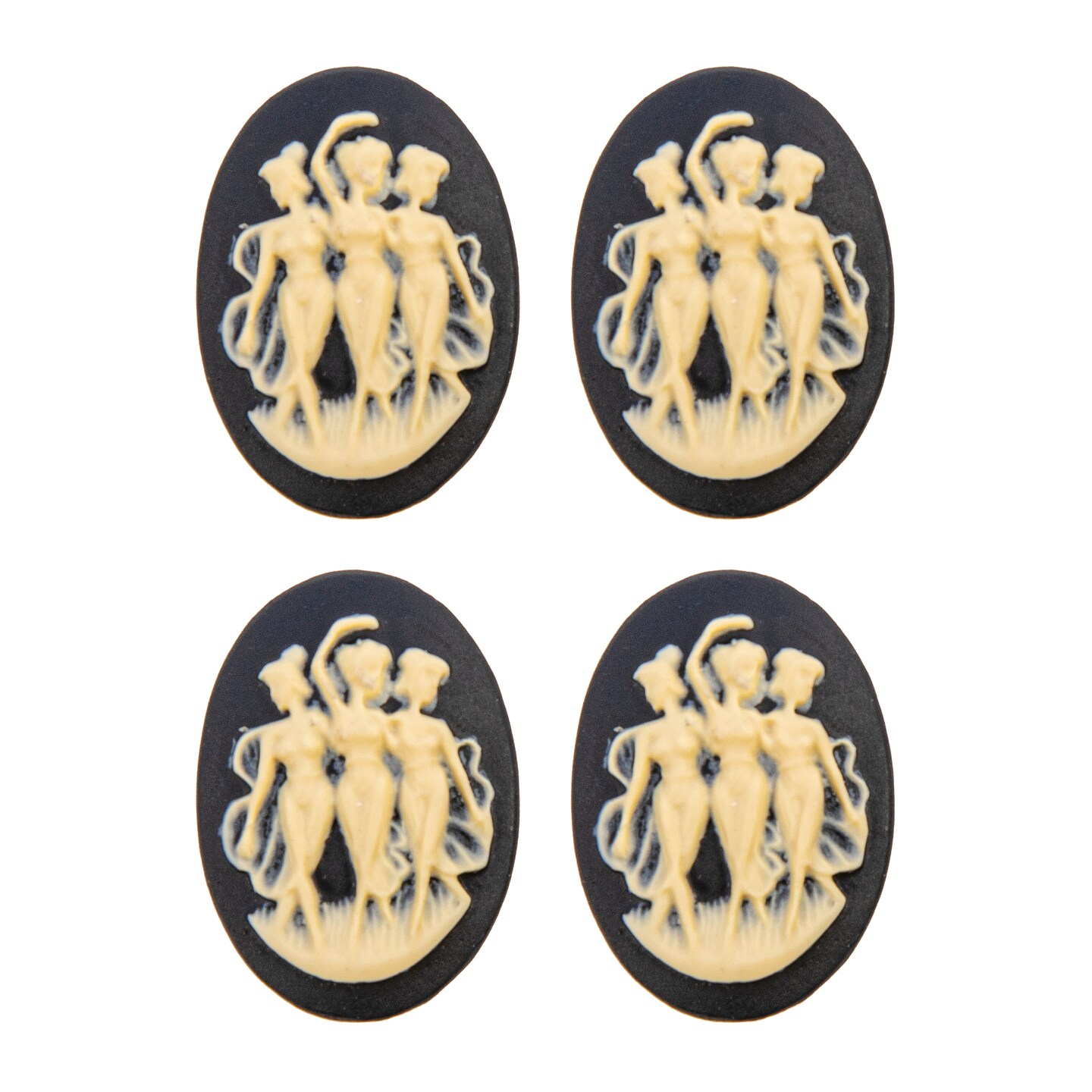 Three Muses Black and Cream Cameos 24mm x 18mm, Set of Four - XXX - *CAM398
