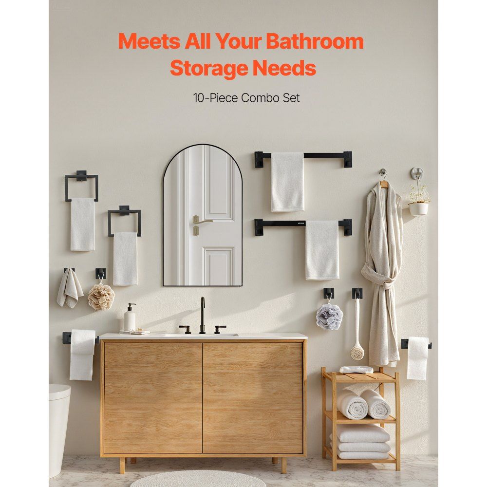 Stainless Steel Bathroom Hardware Set Matte Black Wall Mounted Towel Rack 5 Piece Set