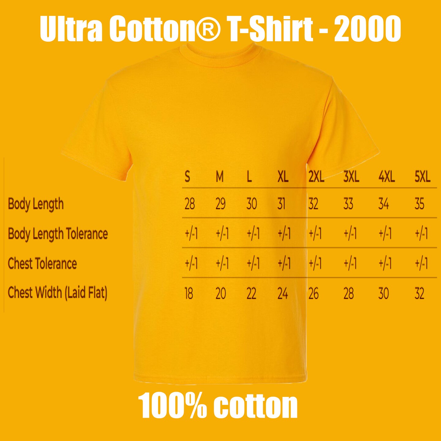 Gildan Unisex Ultra Cotton T-Shirt, Gold Crewneck Tee Set for Heat Transfer