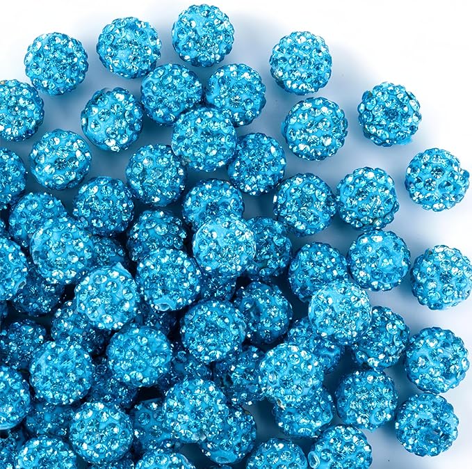 10mm Clay Rhinestone Beads for Bracelets, 100 Pcs Sparkle Crystal Beads for Jewelry Making, Glitter Round Shamballa Disco Ball Design for DIY Crafts Necklace Earrings Decoration (Aquamarine)
