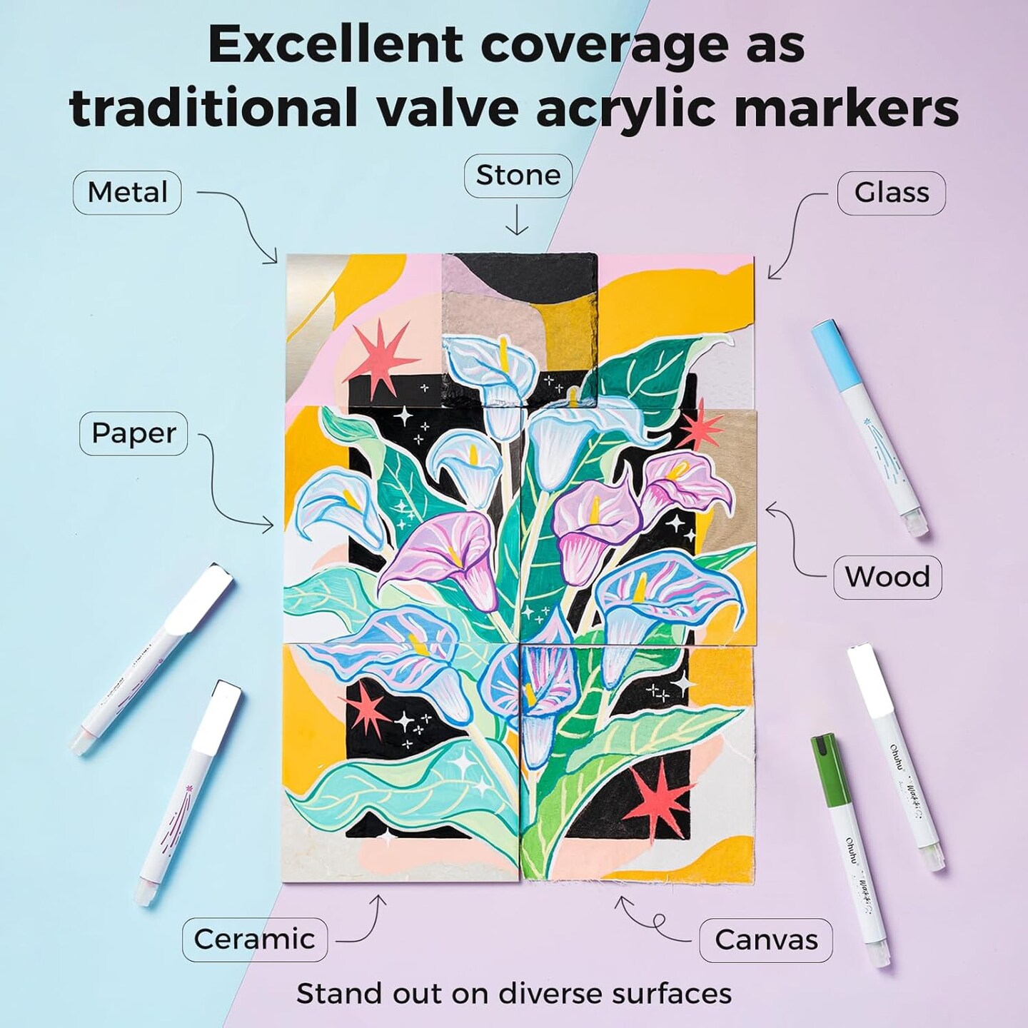 Ohuhu Acrylic Paint Markers Brush Tip Top Pump 36 Colors Paint Pens Excellent Coverage Acrylic Markers Waterproof Lightfast for Rock Painting 3D Prints Egg Wood Glass Ceramic DIY Crafts - Waikiki