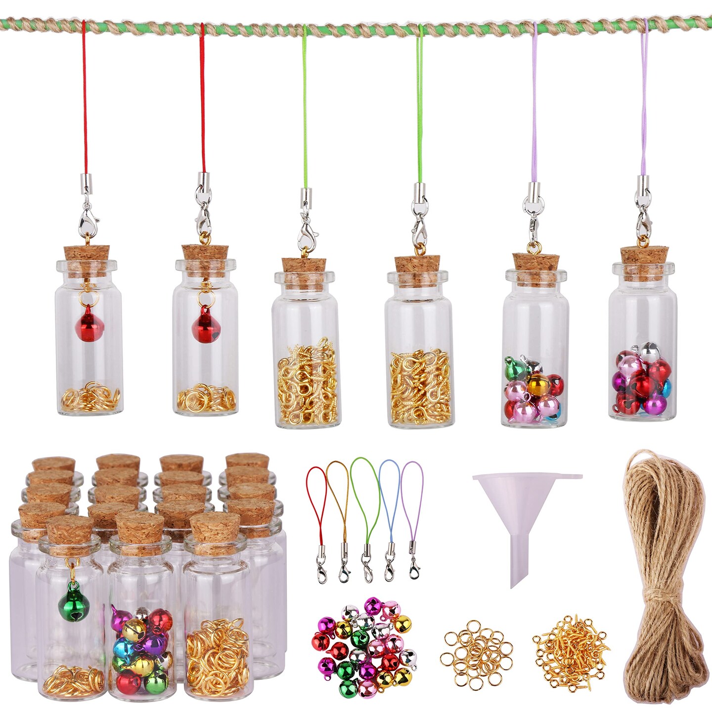 25pcs Small Glass Bottles with Cork Stoppers DIY Art Craft Storage 10ml Mini Glass Vials,Tiny Jars for Wedding Party Favors Home Decoration with Connection Accessories Twine Bell