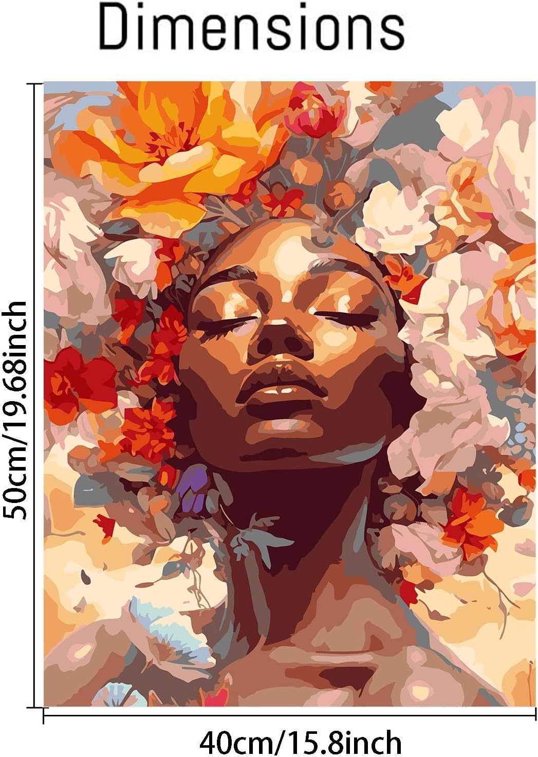 Paint By Numbers African Woman Kit for Adults Beginners – 16x20 Inch DIY Canvas Painting Set, Floral Girl Acrylic Paint by Numbers Kit for Home Wall Decor & Gift (Without Frame)