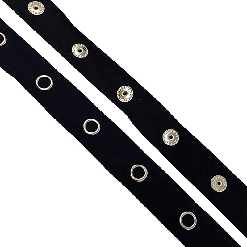 1/4 Inch Black White Snap Tape with Silver Fastener Cotton Twill by the Yard