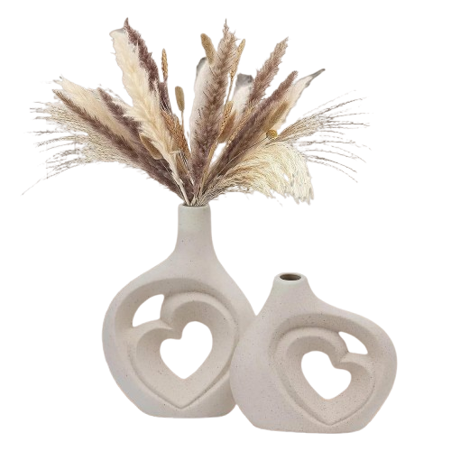 Heart Shaped Ceramic Vase Set of 2 – Minimalist Modern Decorative Vases for Home, Wedding & Table Centerpieces