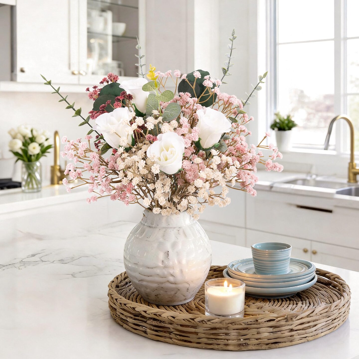 Baby Breath Flowers Artificial Bulk, 10Pcs Fake Gypsophila Plants Bouquets Flowers Real Touch Faux Babies Breath Arrangement for Home Wedding Party Vase Decoration Fall Pink
