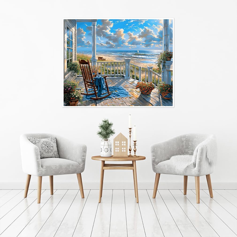Paint By Numbers Beach Landscape Kit for Adults Beginners – 16x20 Inch DIY Acrylic Canvas Painting Set, Easy Coastal Wall Art Craft for Home Decor & Gift