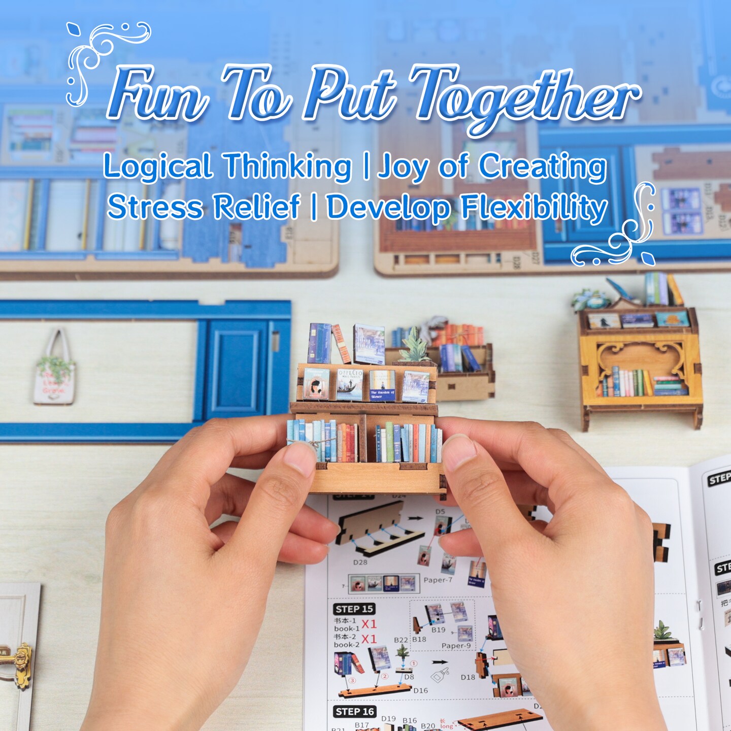 CUTEBEE Book Nook Kit Literature Bookstore DIY Miniature House Shelf Insert Decor Diorama Kit