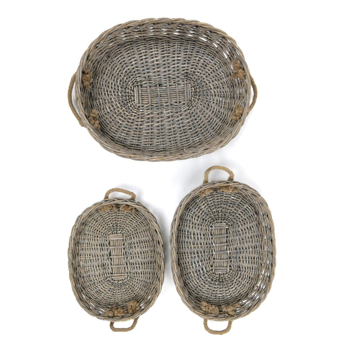 Set of 3 Willow Oval Trays with Handles Serving and Storage Baskets