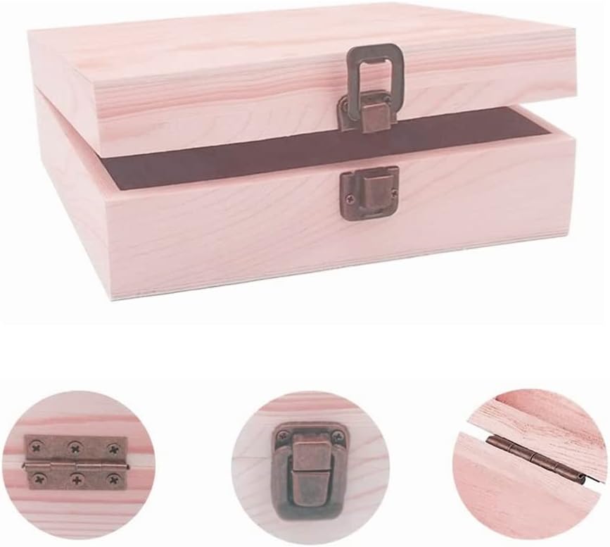 Unfinished Pine Wood Box - Large Wooden Boxes with Hinged Lid for Craft, DIY, Hobbies, Jewelry, Home Storage, 8 x 6 x 3 inch