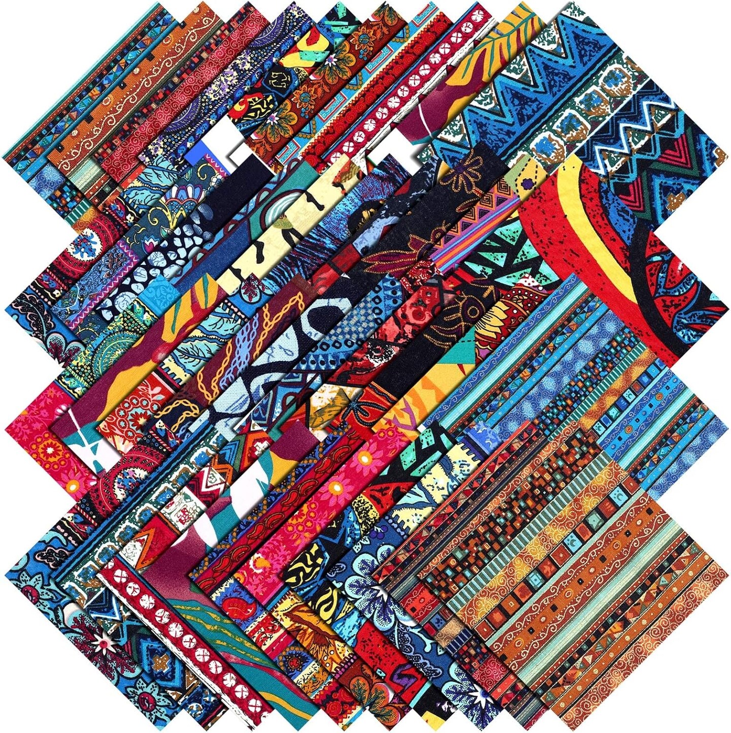 Pre-cut Fabric African Print Cotton Squares – 40 pcs 10 x 10 Inch Ankara Kente Ethnic Multicolor Quilting & Sewing Fabric Bundle