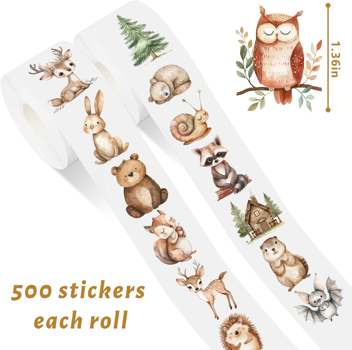 1000PCS Woodland Animal Stickers Roll – Watercolor Forest Animal Stickers for Envelope Seals, Gift Bags, Scrapbooks, Cards & Party Favors