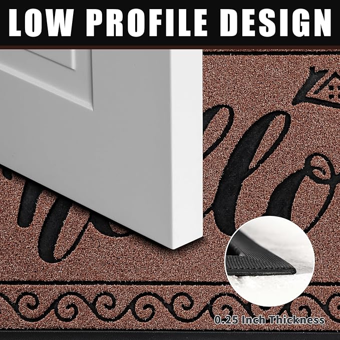 Maroon Welcome Mat for Front Door, 29.5" x 17" – Heavy Duty Waterproof Outdoor Doormat – Low-Profile Non-Slip Rubber Entryway Rug for Patio, Garage & High-Traffic Entrances