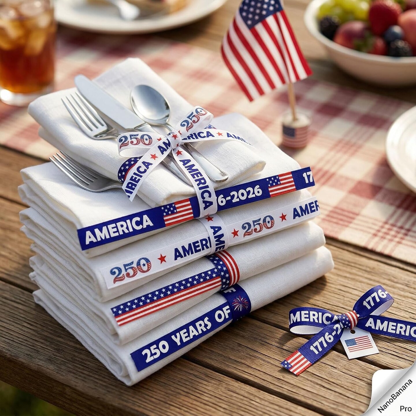 4 Rolls 250th Anniversary USA Patriotic Grosgrain Ribbons – 3/5" x 20 Yards Red, White & Blue 1776-2026 Commemorative Ribbon for Independence Day, Party & Craft Decorations