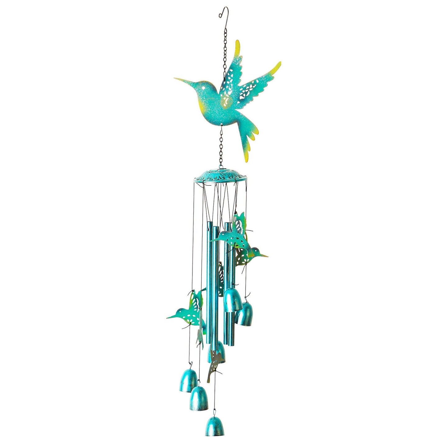 G128 Blue Hummingbird Wind Chimes for Outside | 32" Metal Outdoor Windchime for Garden, Patio, Porch