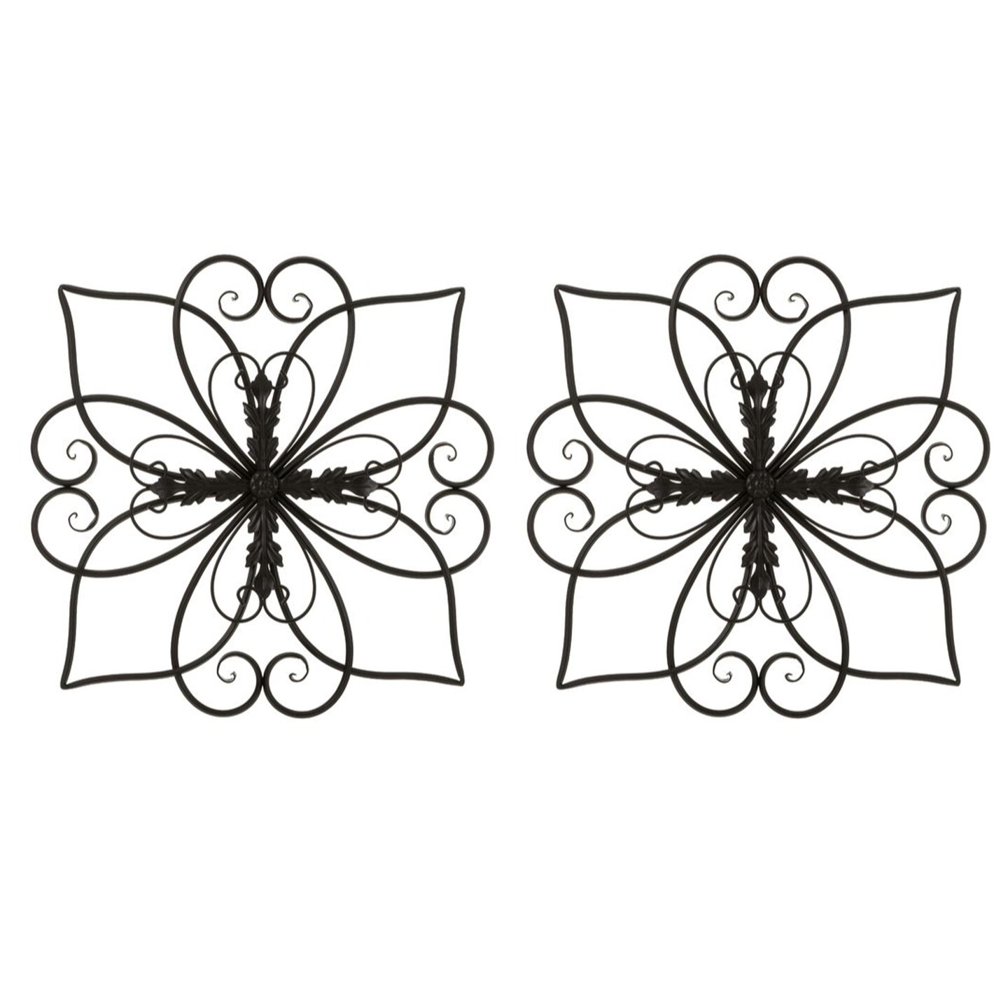 Set of 2 20"L Traditional Heart and Petal Iron Scroll Outdoor Wall Decor