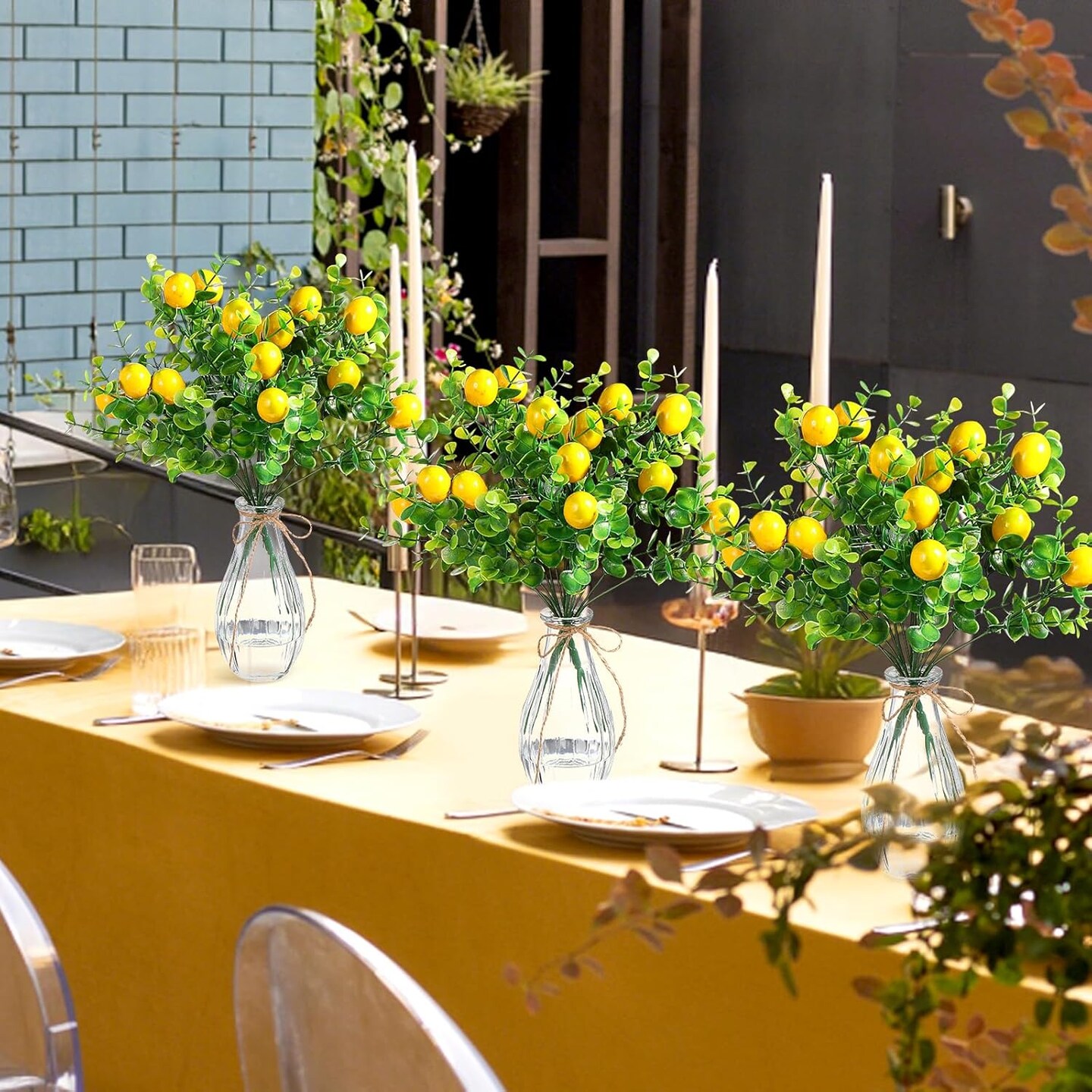 24-Pack Artificial Lemon Branches – Vivid Yellow Faux Lemons, Fake Fruit Stems for Table Centerpieces, Kitchen Décor, Home, Spring & Summer Decoration