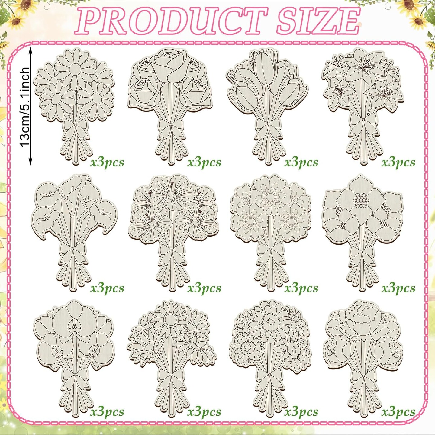 36 Pcs Wooden Flowers for Crafts