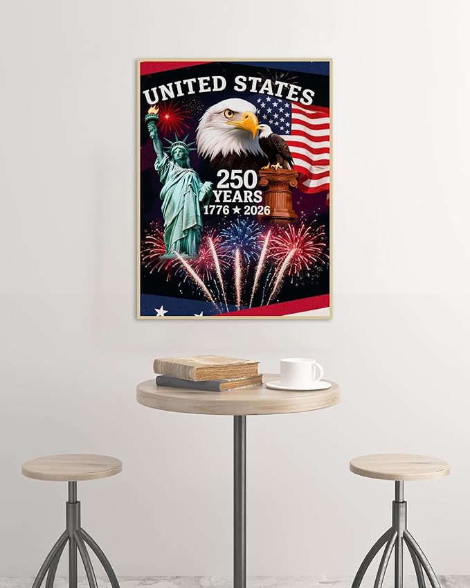 Independence Day Diamond Art Kits for Adults, 250th Anniversary Diamond Painting Kits for Beginners, DIY 5D Round Full Drill Crystal Rhinestone Dots Gem Art Craft Home Decor 12x16 Inch