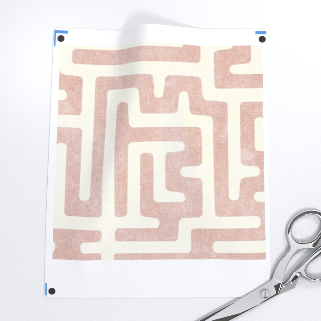 Blush Pink Maze Abstract Geometric And Cream Weathered Look Boho Baby Nursery Custom Printed Fabric by Spoonflower Various Fabrics by the Yard or Fat Quarter