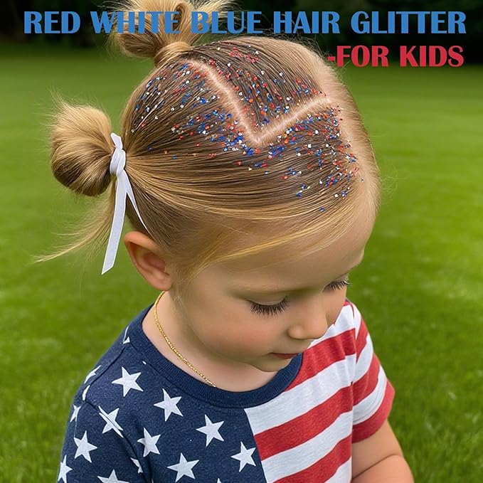 4 Jars Red Blue White Hair Glitter,4th of July Body Face Glitter,USA 250th Star Patriotic Sparkle Makeup for Football Games,Fourth of July Outfits for Women,Independence Day Accessories,40g/1.41 oz