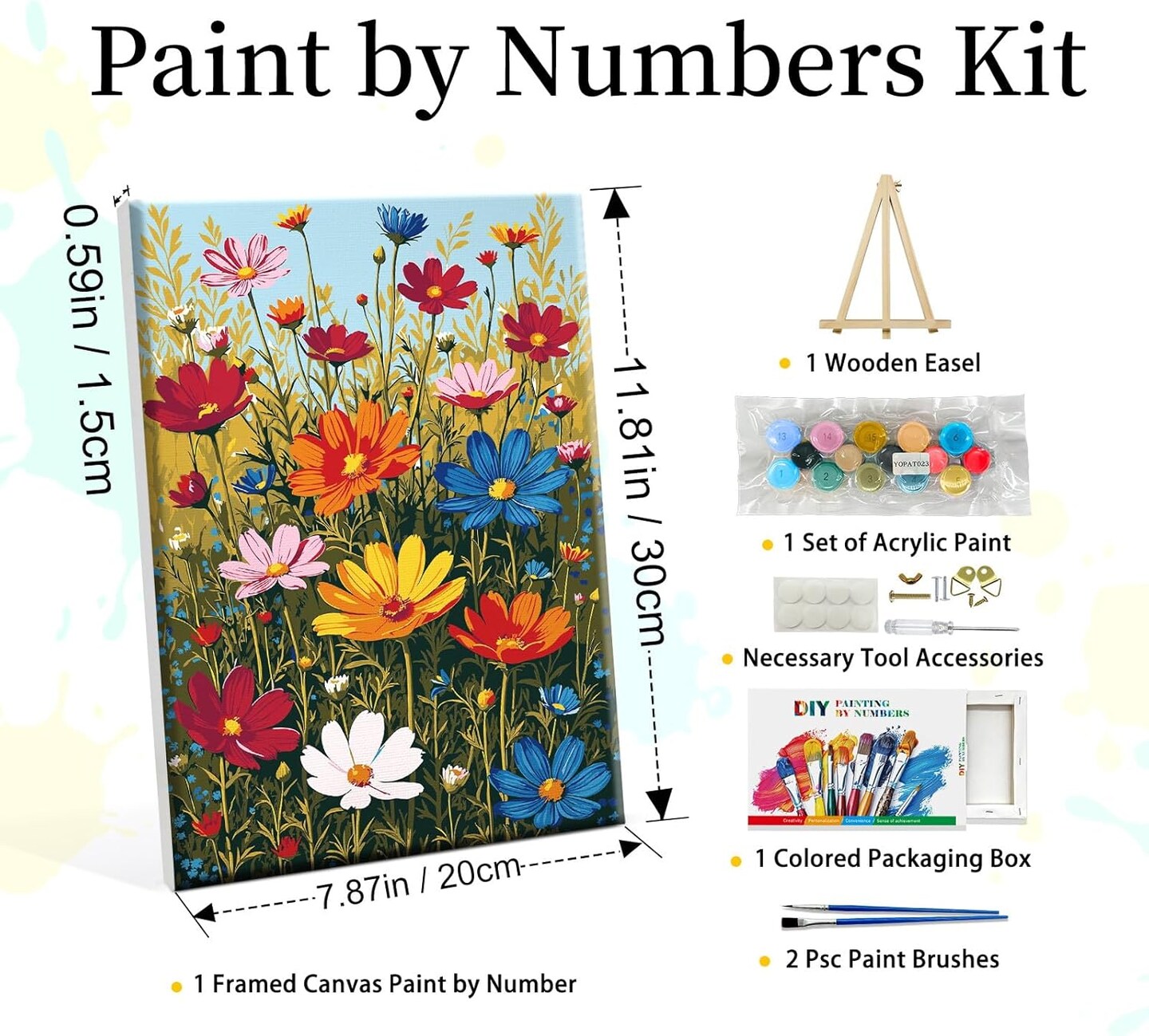 Paint By Number Framed Flower Kit for Adults with Easel – DIY Acrylic Floral Canvas Painting Set for Home Wall Decor, 8x12 Inch