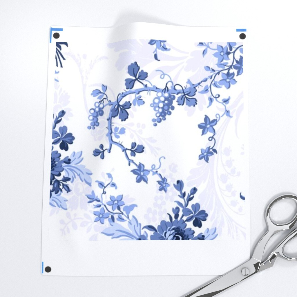 Ink Navy Blue White Roses Flowers Chinoiserie Vintage Floral Summer Spring Nature French Country Custom Printed Fabric by Spoonflower Various Fabrics by the Yard or Fat Quarter
