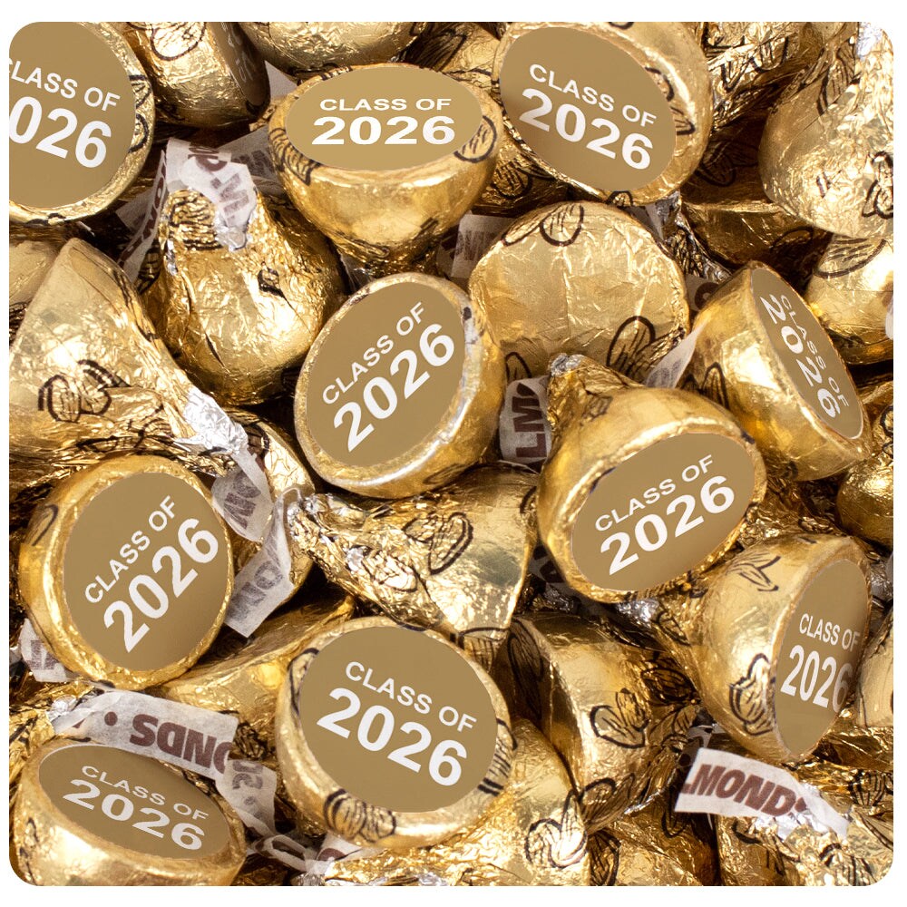 170 Pcs Gold Graduation Candy Class of 2026 Stickered Milk Chocolate Almond Kisses For Party Favors, Candy Gifts, Dessert Tables, Treat Bags (1.7lb Bag)