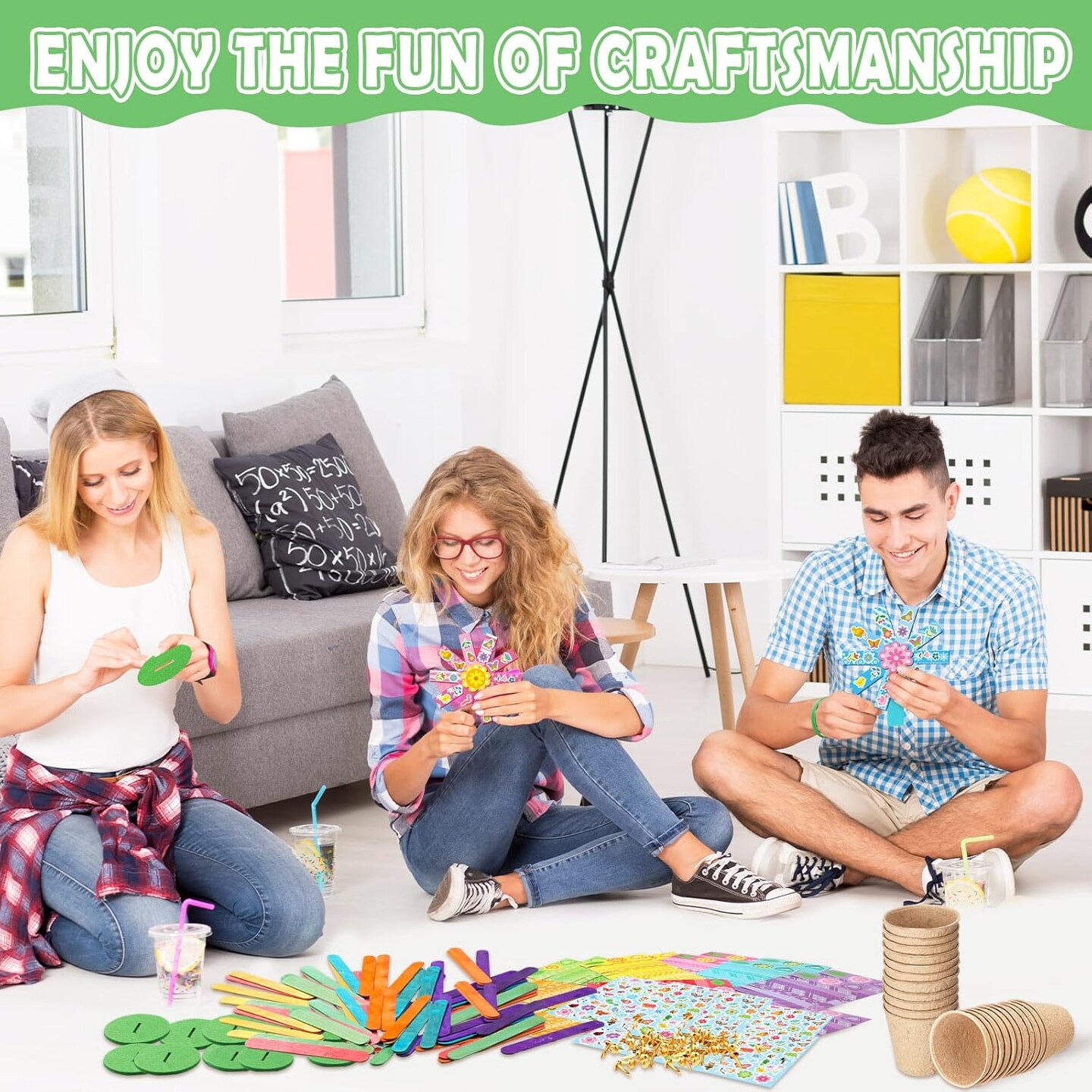 48 Pack Mother's Day Flower Pot Paper Craft Kits Spring Make Your Own Flowers Craft Sticker DIY Thanks