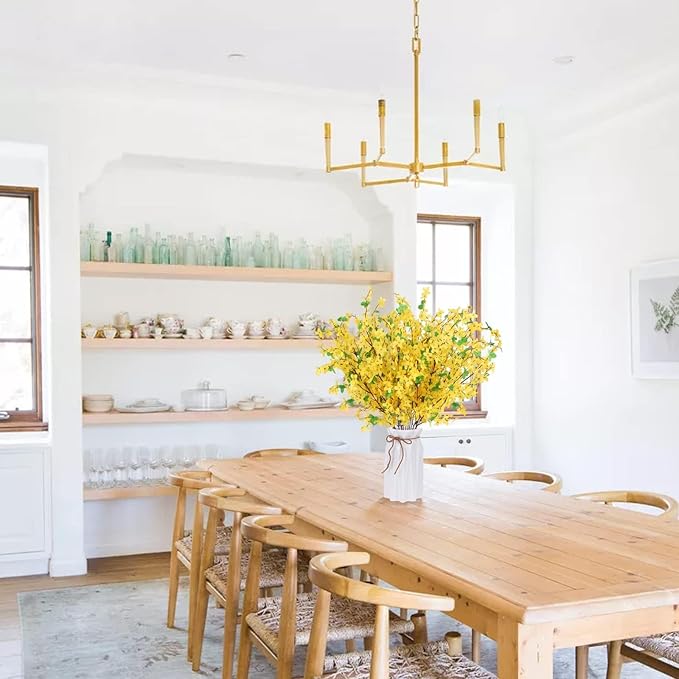 16Pcs Artificial Forsythia Branches: 23.6" Silk Yellow Flowers Faux Forsythia Branches Fake Spring Flowers Artificial for Decoration Wedding Office Home Party Dining Table Vase Indoor Outdoor