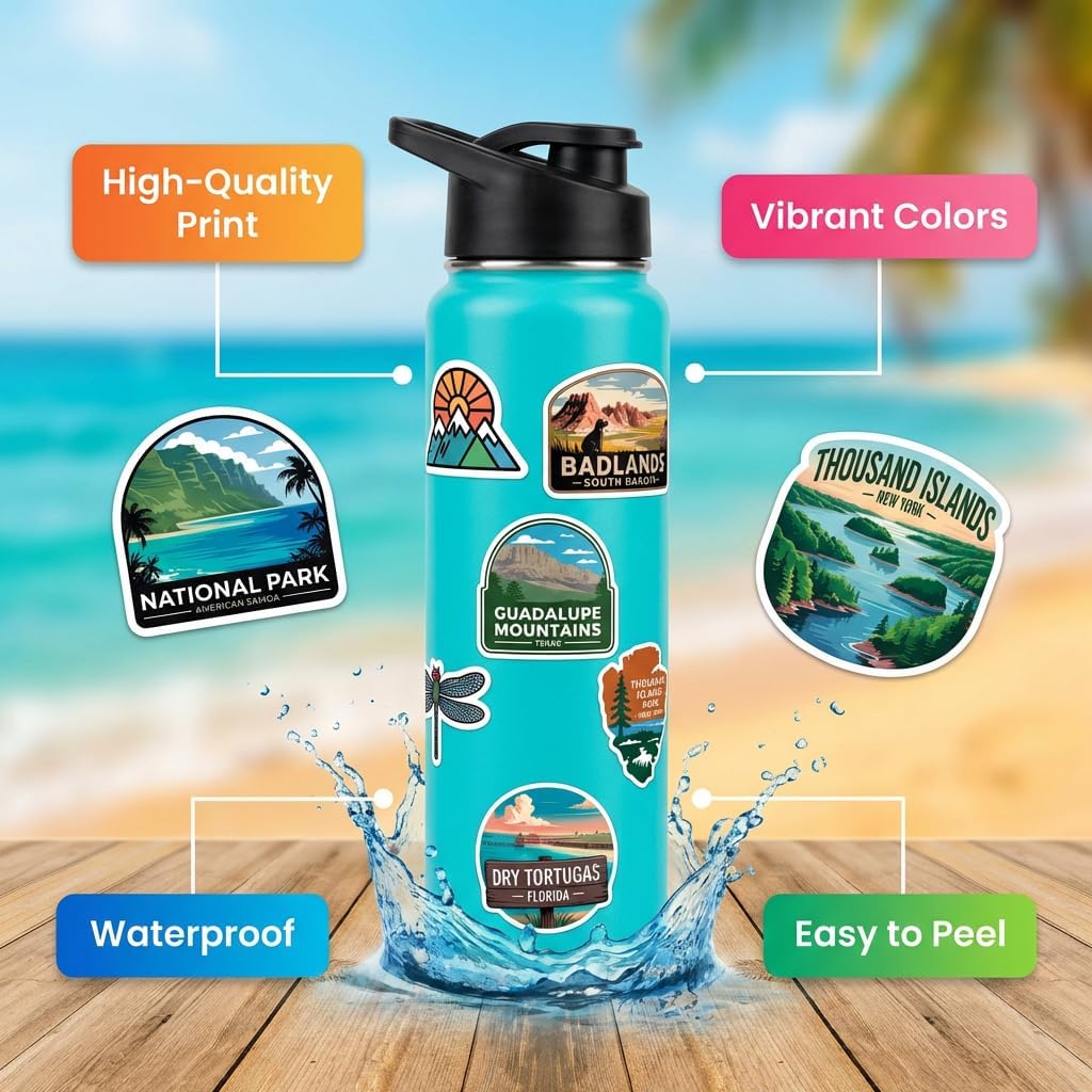 250PCS Nature Adventure Stickers Pack – Waterproof Vinyl Outdoor & Wildlife Stickers for Kids, Laptops, Water Bottles, Scrapbooks & Classroom Rewards
