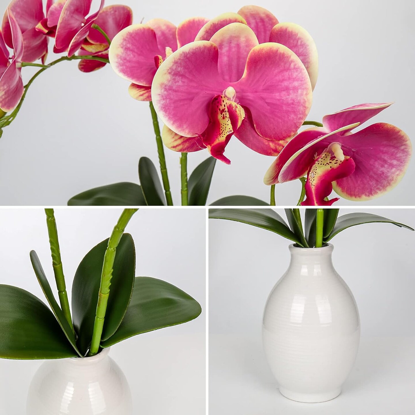 Pink Orchids Artificial Flowers 16&#x27;&#x27; Faux Orchids in Ceramic Vase Fake Orchid Arrangement for Home Office Room Table Centerpieces Kitchen Elegant Decor Indoor