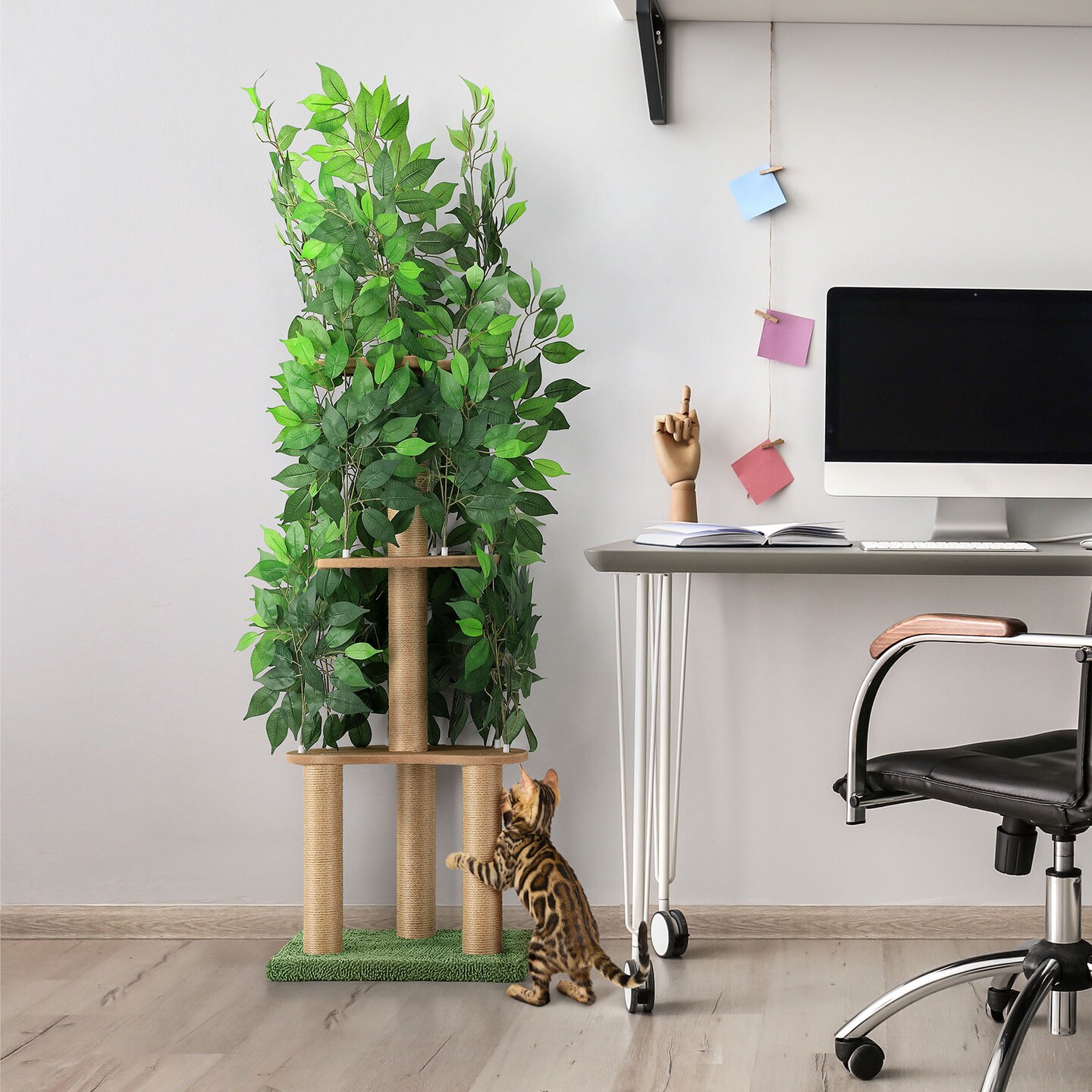 Stable Anti-Tip Indoor Cat Tree Tower, Artificial Foliage Multi-Layer Sisal Cat Scratching Stand with Rest Platforms