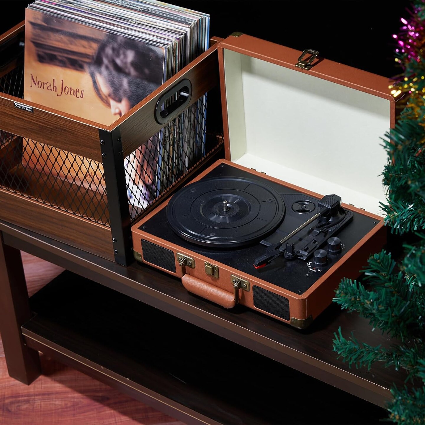 X-cosrack 2 Packs Vinyl Record Storage Crate, Wooden LP Album Shelf Cube Organizer Box