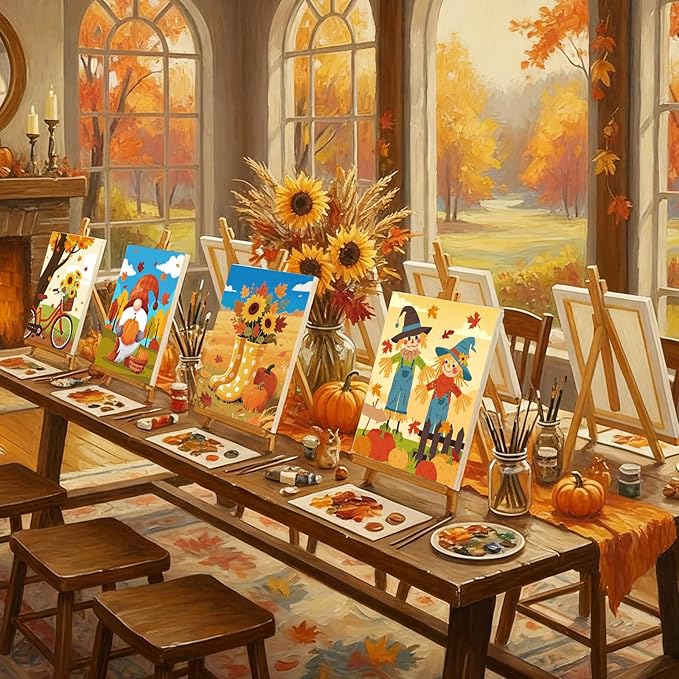 12 Pcs Pre Drawn Canvas Pre Printed Canvas for Adults Sip and Paint Party Canvases Painting Kit for Summer Easter Mother's Day Party Favor(Autumn Harvest,8 x 10 Inch)