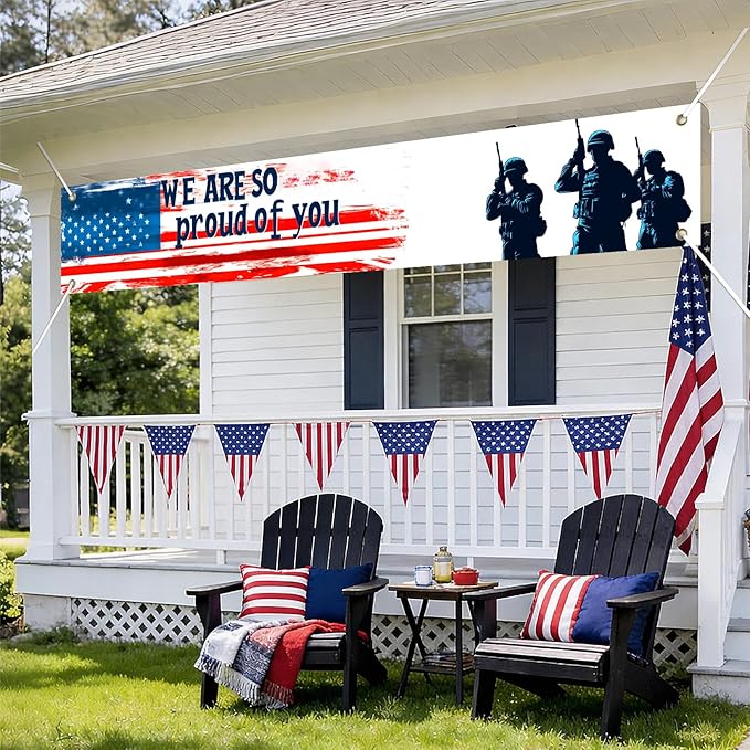 America Independence Day Backdrop Banner Martyrs' Day Outdoor Decorations Banner 118 x 20 inch We Are So Proud Of You Themed 4th of July Patriotic National Holiday Outdoor Supplies