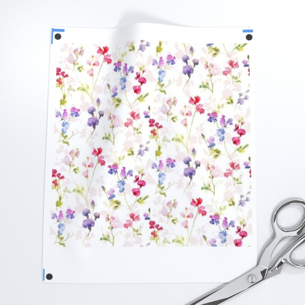 Watercolor Floral Purple Pink Flowers Hand Painted Ditsy Sweet Pea Custom Printed Fabric by Spoonflower Various Fabrics by the Yard or Fat Quarter