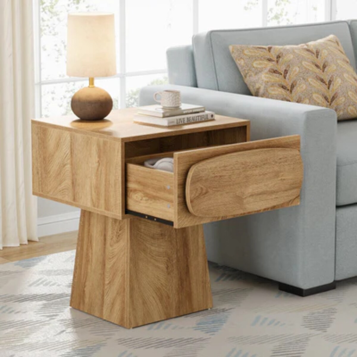 End Table with Drawer Storage Nightstand Side Table MDF Bedroom Living Room