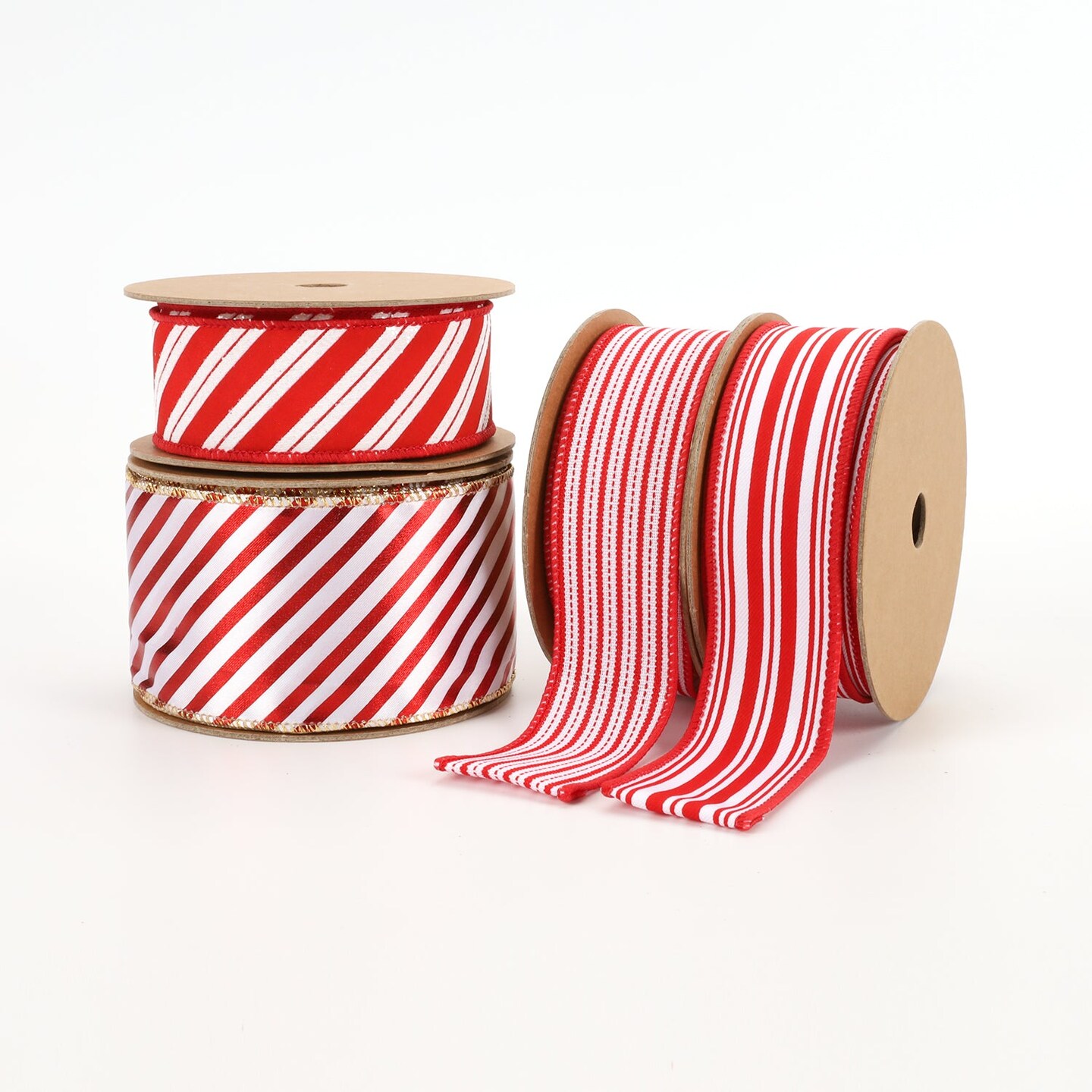LaRibbons 1 1/2" Wired Ribbon | "Glitter Striped" White/Red | 10 Yard Roll