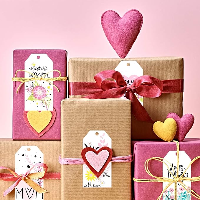 120 Pcs Mother's Day Hanging Gift Tags - 8 Floral Designs with "Best Mom Ever" & "Love You Mom" - Includes 65.6ft Twine for DIY Crafts and Gift Wrapping