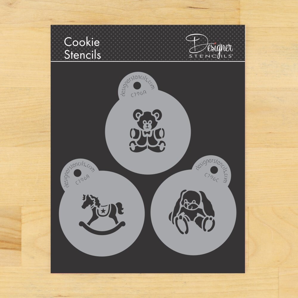 Baby Toys Round Cookie Stencil Sets | C796 by Designer Stencils | Cookie Stencils for Royal Icing, Airbrush, Dusting Powder |