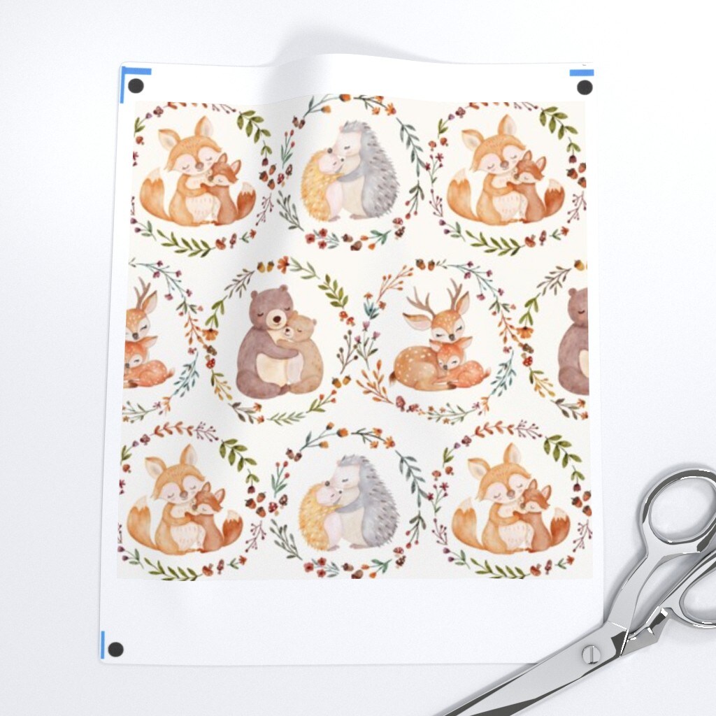 Watercolor Woodland Baby Animals Whimsical Fun Cute Happy Cheerful Neutral Beige Cream Fox Bear Deer Custom Printed Fabric by Spoonflower Various Fabrics by the Yard or Fat Quarter
