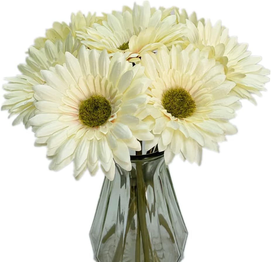 10PCS Artificial Daisy Artificial Flowers Gerbera Daisy Silk Flowers Faux Daisy Faux Flower for Party Home Kitchen Garden Wedding Decor(Cream White)