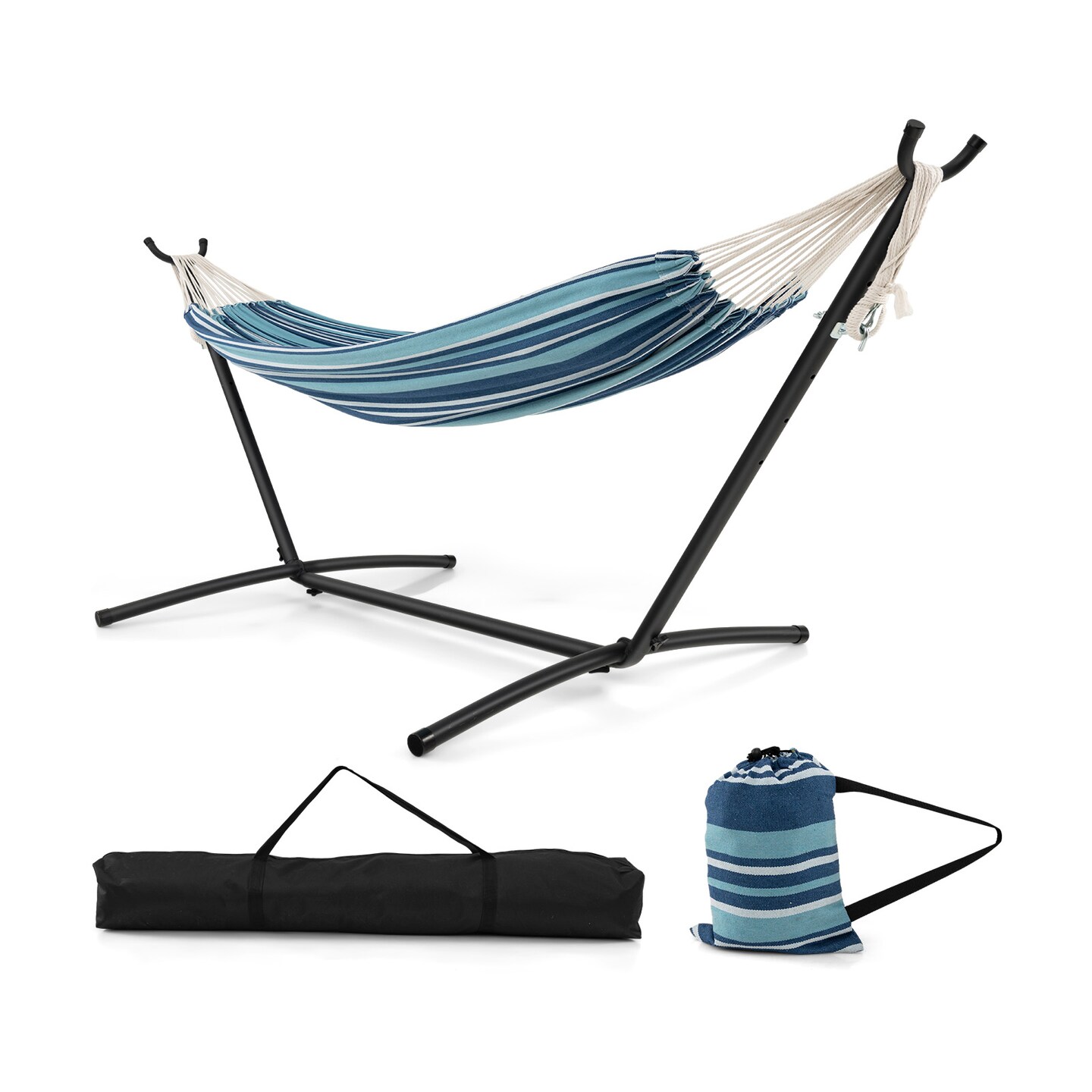 Double Hammock with Stand Camping Swing Bed with Carry Bags Indoor Outdoor Use