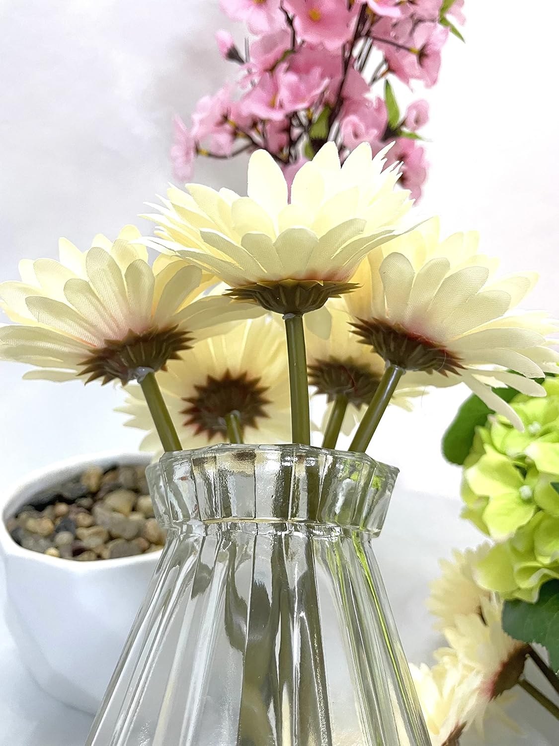 10PCS Artificial Daisy Artificial Flowers Gerbera Daisy Silk Flowers Faux Daisy Faux Flower for Party Home Kitchen Garden Wedding Decor(Cream White)