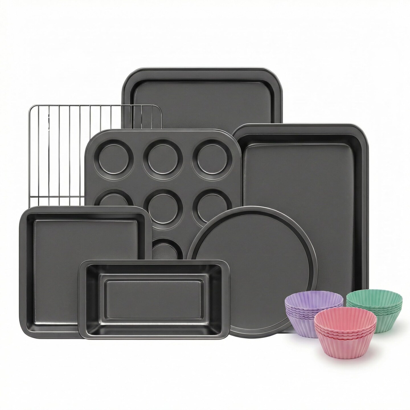 Baking Pans Sets, Nonstick Bakeware Sets 19-Piece with Round/Square Cake Pan, Loaf Pan, Muffin Pan, Cookie Sheet, Roast Pan, Cooling Rack, Carbon Steel Bake Set