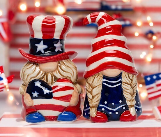 Ceramic Patriot Gnome Salt and Pepper Shakers, July 4th Decor, Independence Day Decor, Patriotic Gift, Gnome Collector Gift
